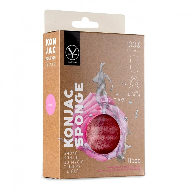 Gąbka konjac z różą do oczyszczania skóry twarzy i ciała  (duża) - Rose Konjac Sponge