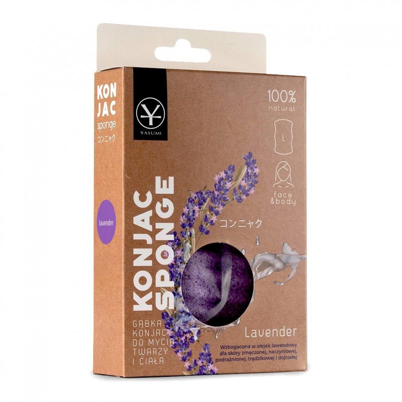 Gąbka konjac do mycia twarzy z lawendą (duża) - Lavender Konjac Sponge